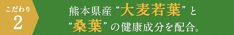 こだわり2 熊本県産“大麦若葉”と“桑葉”の健康成分を配合。
